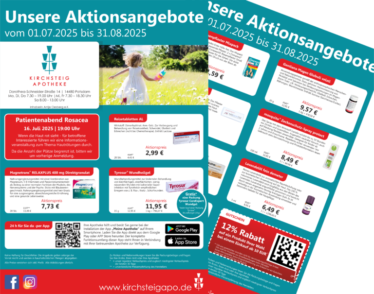 Aktionsflyer Juli/August 2025 Kirchsteig Apotheke